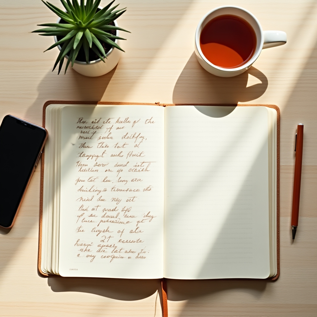 Organized desk with notebook, coffee, and phone representing a calm decision-making space